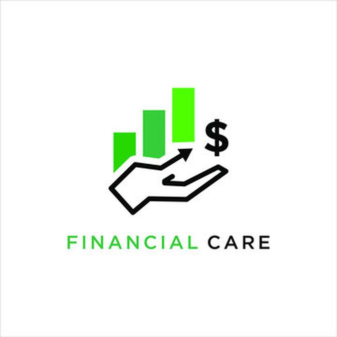 a hand holding a dollar sign with the word financial - financial care logo simple modern illustratio